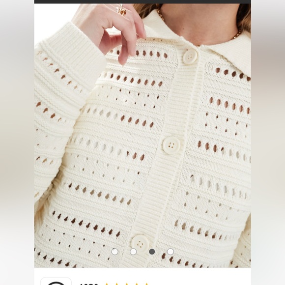 ASOS DESIGN knit button front collar cardigan in stripe open stitch size S - Picture 2 of 5